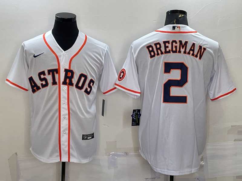Mens Houston Astros #2 Alex Bregman White With Patch Stitched MLB Cool Base Nike Jersey